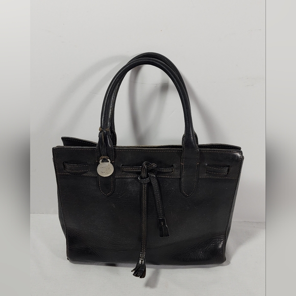 VINTAGE DOONEY & BOURKE ALSO TASSEL SATCHEL BAG LEATHER BLACKAUTHENTIC